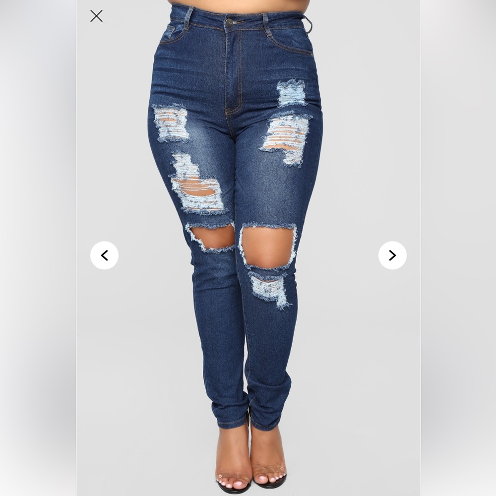 Fashion Nova Blue Skinny Jeans with Distressed Details